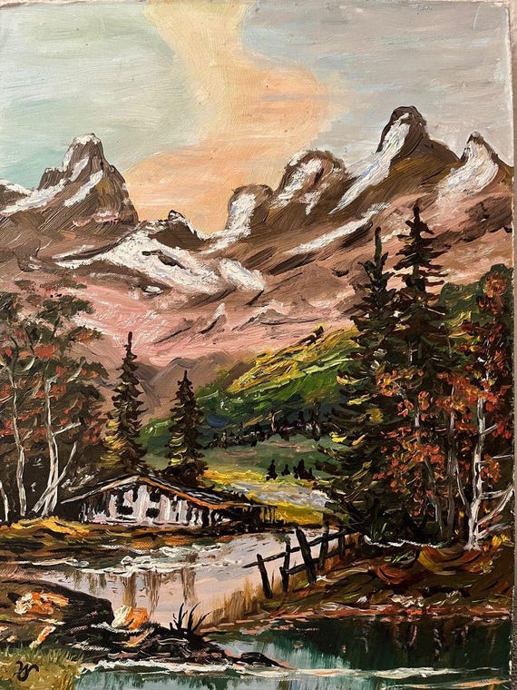W. SCHMIDT - Oil Painting Alpine Landscape With Mountain Hut