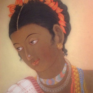 Retrato indio Pintura joven dama - Anil Kumar Chanda Bengal School