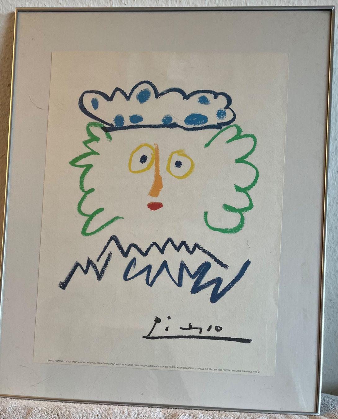 ヴィンテージ 1960 パブロ ピカソ リトグラフ 水玉模様の帽子をかぶっ