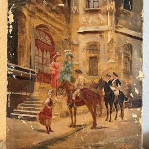 Antique Oil Painting on Wood Panel, Signed, Framed