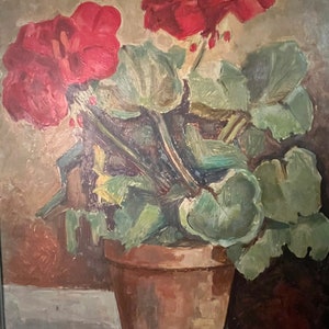 Bolliger oil on board floral in vase painting oil on board