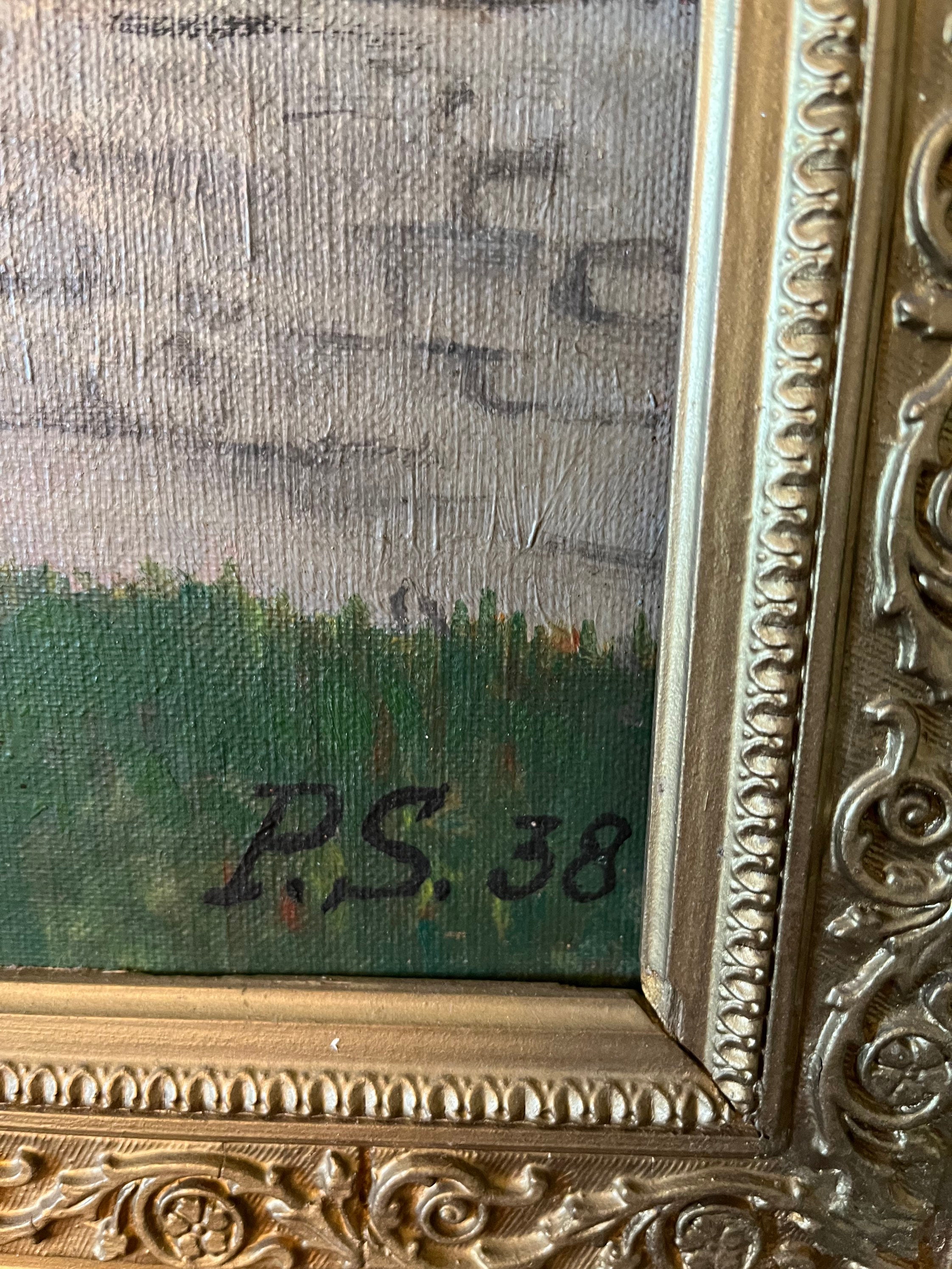 本物のアンティークの希少なヴィンテージ絵画モノグラム P.S. 38