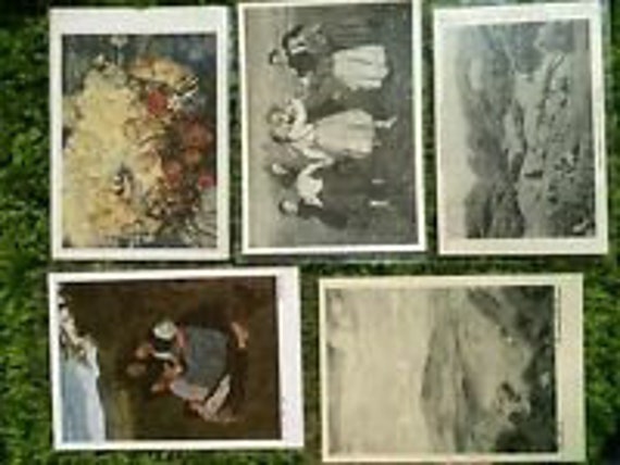 HANS THOMA 5 Original WOODBLOCK Print Postcard 10.5 x 14.5 cm