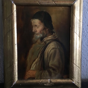 REAL ANTIQUE oil on board , man with beard 26 x32 cm