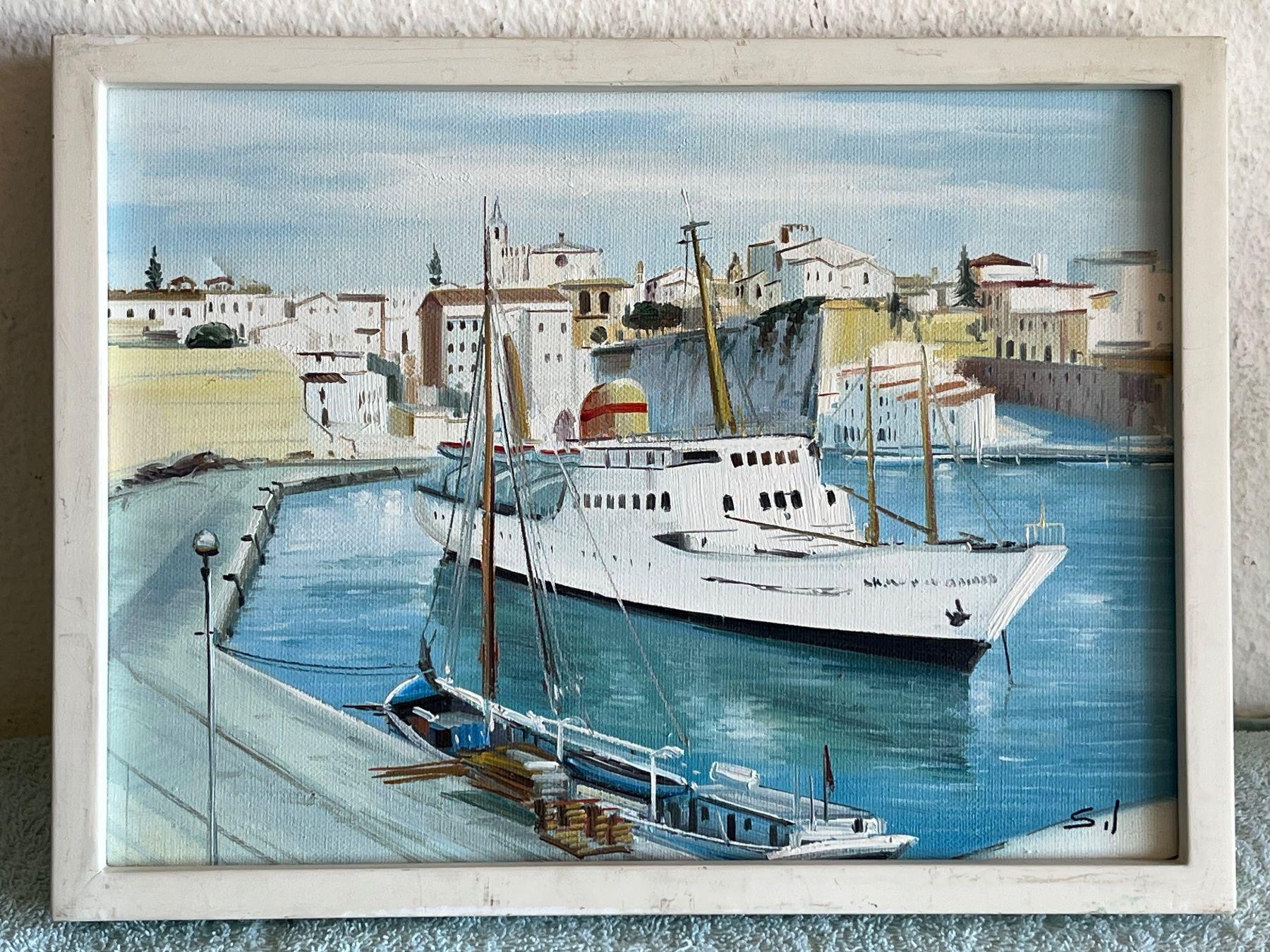 オリジナル油絵、港の風景、サイン入り、額入り - Etsy 日本