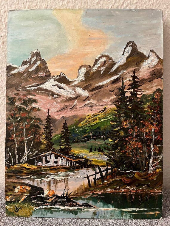 W. SCHMIDT - Oil Painting Alpine Landscape With Mountain Hut