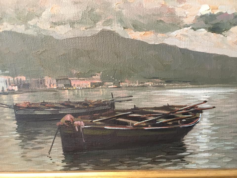 Amleto Colucci イタリア画家　油絵　風景画　海辺の家　オリジナル A. Colucci Sea-scape, Large Italian Painting by Colucci - Etsy