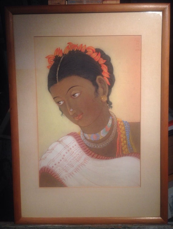 インドの肖像画 若い女性の絵画 - アニル・クマール・チャンダ
