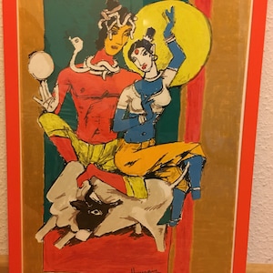 Maqbool Fida HUSAIN (1915 - 2011) &quot;Indian couple&quot; - Shiva and Parvati Colored Serigraph