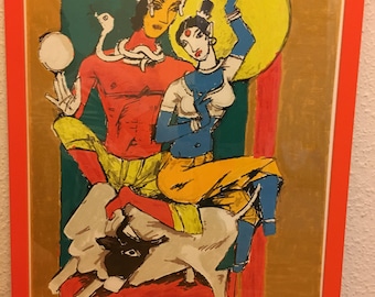 Maqbool Fida HUSAIN (1915 - 2011) "Indian couple" - Shiva and Parvati Colored Serigraph