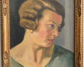 Old Swiss school art - a rare vintage elegant lady’s portrait painting