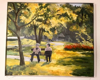 In the park green - a very nice soothing painting at affordable price 2004 NIC signed oil on canvas
