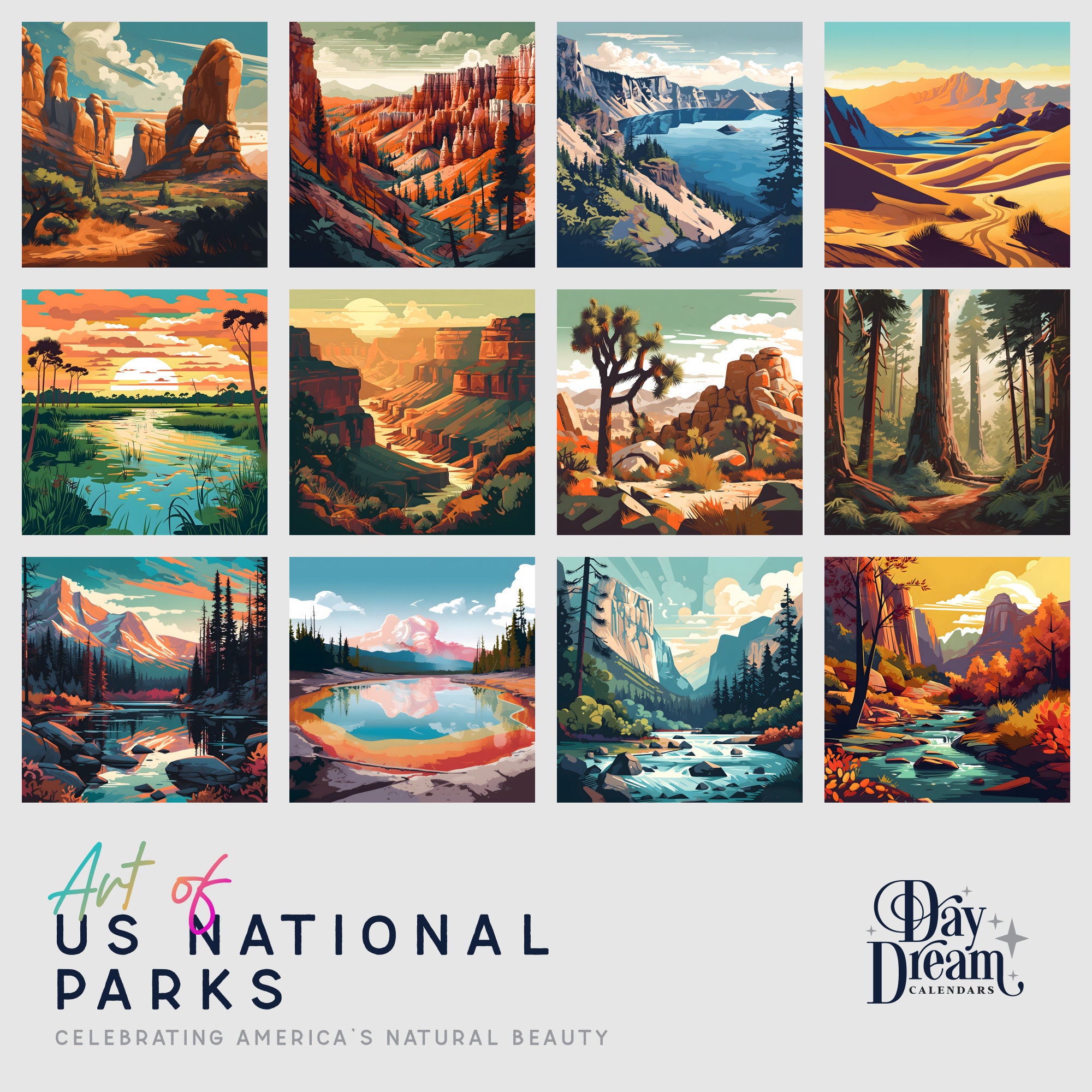 Art of US National Parks Wall Calendar Etsy Australia