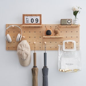 Wood Pegboard Combination Wall Organizer Kit, Wooden Display Panel Kits 2 Pieces Pegboards and 15 Accessories Natural