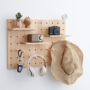 Wood Pegboard Combination Wall Organizer Kit, Wooden Display Panel Kits 2 Pieces Pegboards and 15 Accessories image 3