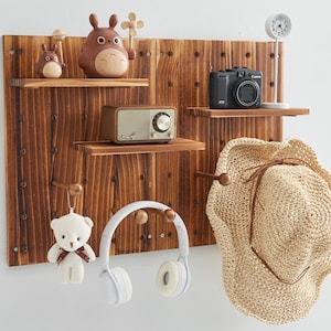 Wood Pegboard Combination Wall Organizer Kit, Wooden Display Panel Kits 2 Pieces Pegboards and 15 Accessories image 8