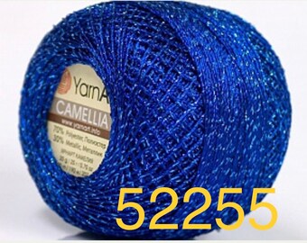 Blue w/ Blue Camellia YarnArt Metallic Shiny. Weight Size 0 Lace, Crochet Thread. Gorgeous Colors. 20g Edging, Cross stitch