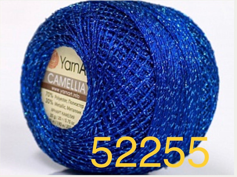 Cross stitch 20g Embroidery,Edging Gorgeous Colors Crochet Thread Weight Size 0 Lace Blue w Blue Camellia YarnArt Metallic Shiny