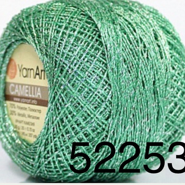 Mint Green w/Silver Camellia YarnArt Metallic Shiny. Weight Size 0 Lace, Crochet Thread. Gorgeous, 20g Edging, Doll Clothes, Ornaments