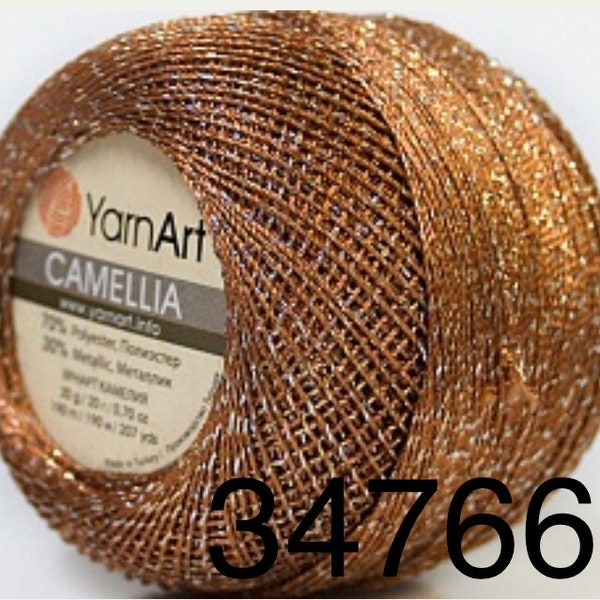 Brown w/ Silver & Copper, Camellia YarnArt Metallic Shiny. Weight Size 0 Lace, Crochet Thread. Gorgeous Colors. 20g Edging