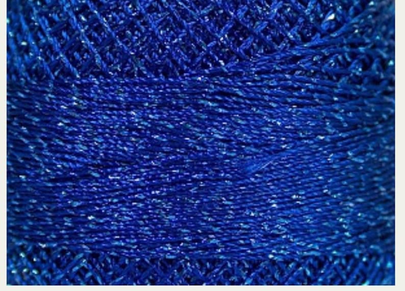 Cross stitch 20g Embroidery,Edging Gorgeous Colors Crochet Thread Weight Size 0 Lace Blue w Blue Camellia YarnArt Metallic Shiny