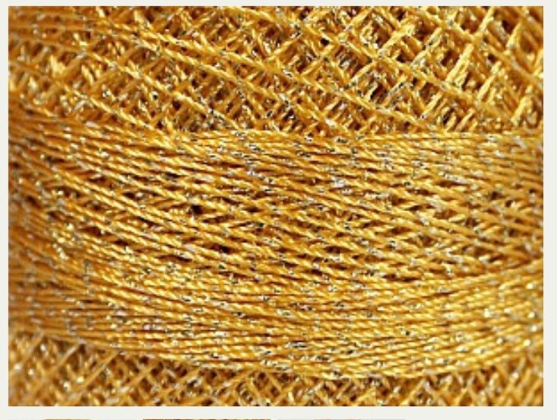 Cross stitch Gorgeous Colors 20g Embroidery,Edging Weight Size 0 Lace Gold w Silver Camellia YarnArt Metallic Shiny Crochet Thread