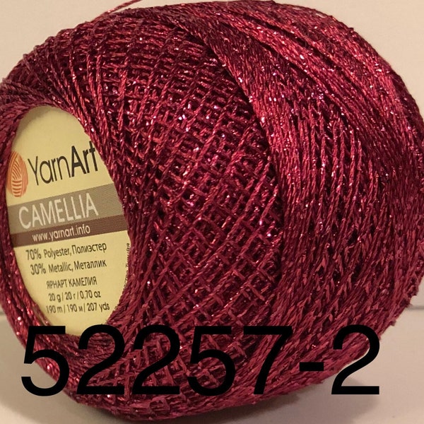 Burgundy w/Burgundy Metallic Crochet Thread. Camellia YarnArt. Shiny, Sparkly, Glittery. Weight Size: 0 Lace. Edging, Ornaments