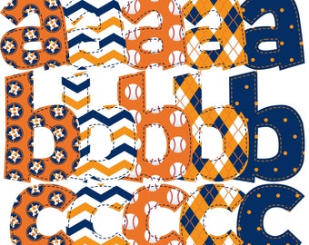 Five Alphabets Houston Astros Baseball Team Png Collection, Instant Digital Download Alpha Pack Pattern Patch Faux Applique Font Stripes