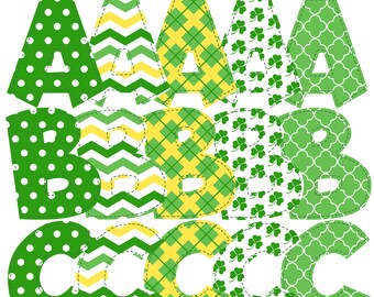 Five Alphabets St. Patricks Day Png Collection Instant Digital Download Alpha Pack Pattern Patch Faux Applique Font Stripes Dots Ireland Big