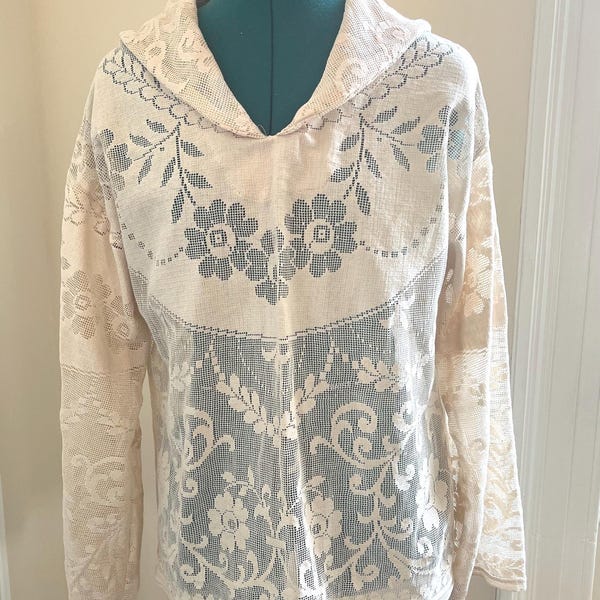 Upcycled vintage tablecloth sailor top