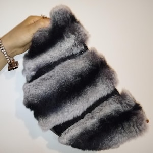 Gray bag woman bag rex rabbit fur&leather bag HAND MADE