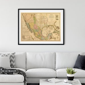 1847, Mexico Map, Vintage Mexico Map, Antique Mexico Map, Old Mexico Map, Print Produced From The Original Map. Decorative Map Wall Art.