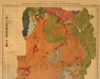 1878 Yellowstone Geological Map Print, Vintage Wall Art
