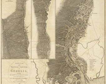 1780, Savannah Map, Georgia Map, Old Savannah Map, Augusta Georgia, Produced From an Old, Vintage, Antique Map. Decorative Map Wall Art.