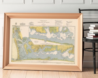 1940 North Carolina Coastal Map Art Print, Cedar & Harkers Island