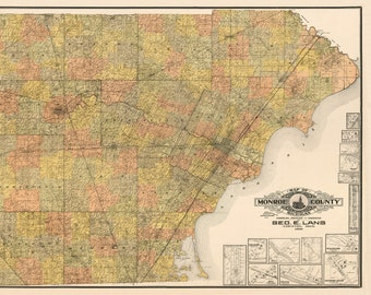 1901 Monroe County Michigan Map Print Produced From an Old, Vintage, Antique Map. Decorative Map Wall Art.