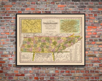 Tennessee, Tennessee Map, Nashville Map, Knoxville Map, 1841, Vintage Tennessee Map, Print Produced From The Original Map.