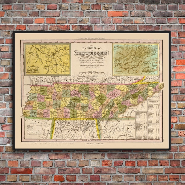 Tennessee, Tennessee Map, Nashville Map, Knoxville Map, 1841, Vintage Tennessee Map, Print Produced From The Original Map.