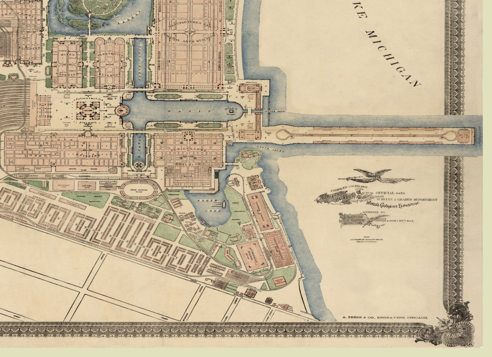 1893 Chicago Map Lake Michigan Chicago Illinois | Etsy