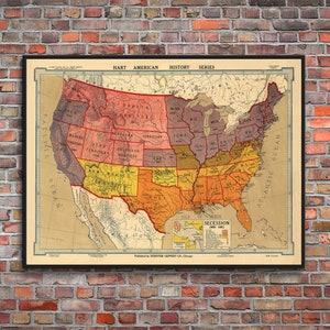 1860, Old USA Map, Civil War, Civil War Map, Secession. Produced From an Old USA Map, Vintage USA Map, Antique Map.
