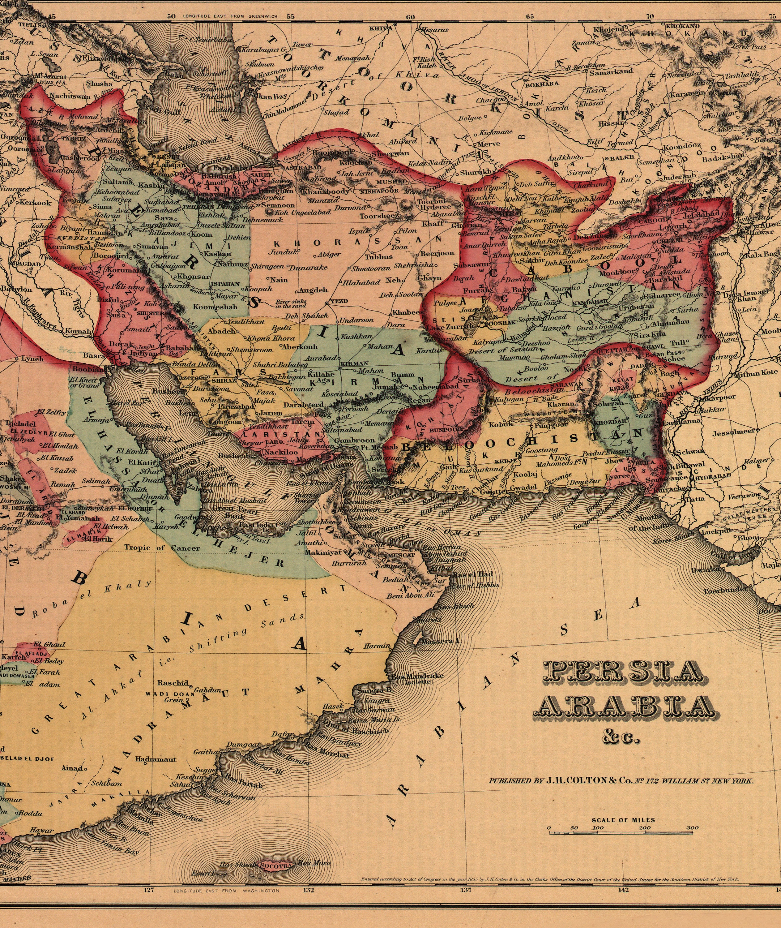 1855, Iran, Persia, Afghanistan, Baluchistan, Iran Map, Old 1855, Iran, Persia, Afghanistan, Baluchistan, Iran Map, Old