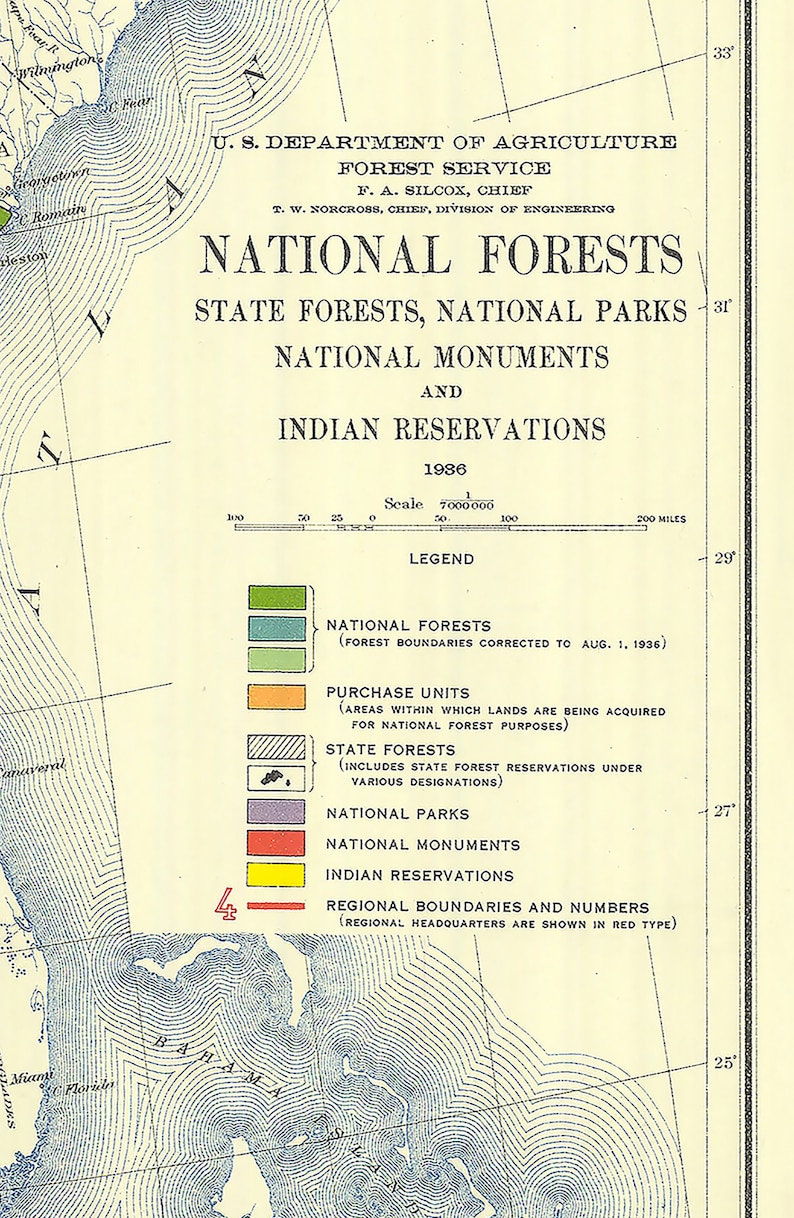 1936 US Forest Service Map Print National Forests Vintage Wall Art Etsy Il 65qy 