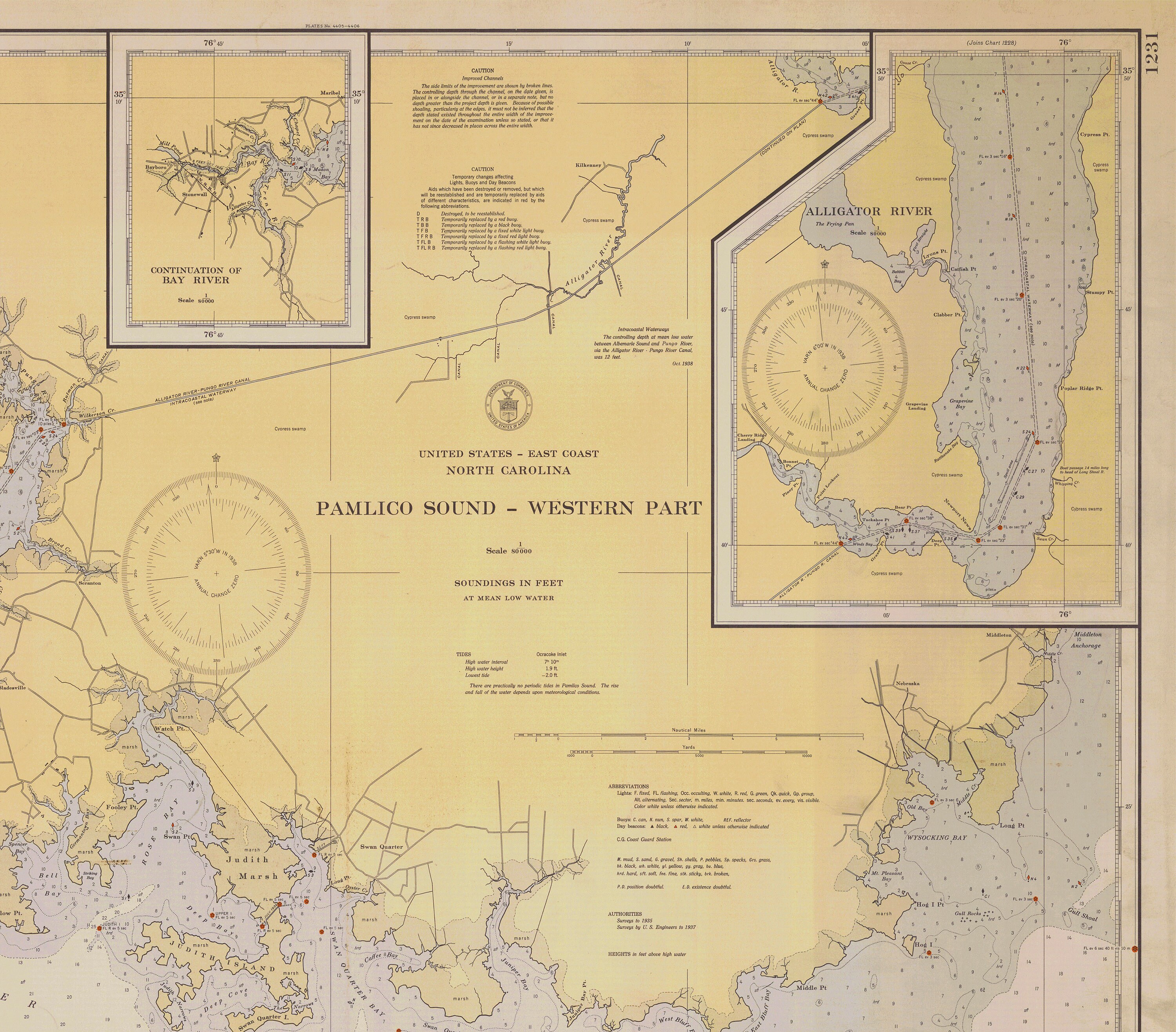 1938 Pamlico Sound North Carolina Map Print Produced From an
