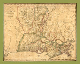 1820 Louisiana Map Print, Antique Decorative Wall Art
