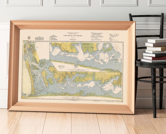1940 North Carolina Coastal Map Art Print, Cedar & Harkers Island