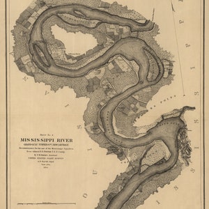 1864, Mississippi River Map, Mississippi Map, Produced From an Old Mississippi Map, Vintage, Antique Map.