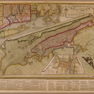 1821, New York City Map, Old New York City Map, Produced From an Old, Vintage, Antique Map. Hudson River, Rikers Island, and more.