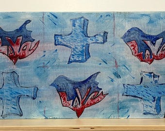 Love Birds. Hand painted in oil on custom made wood substrate.