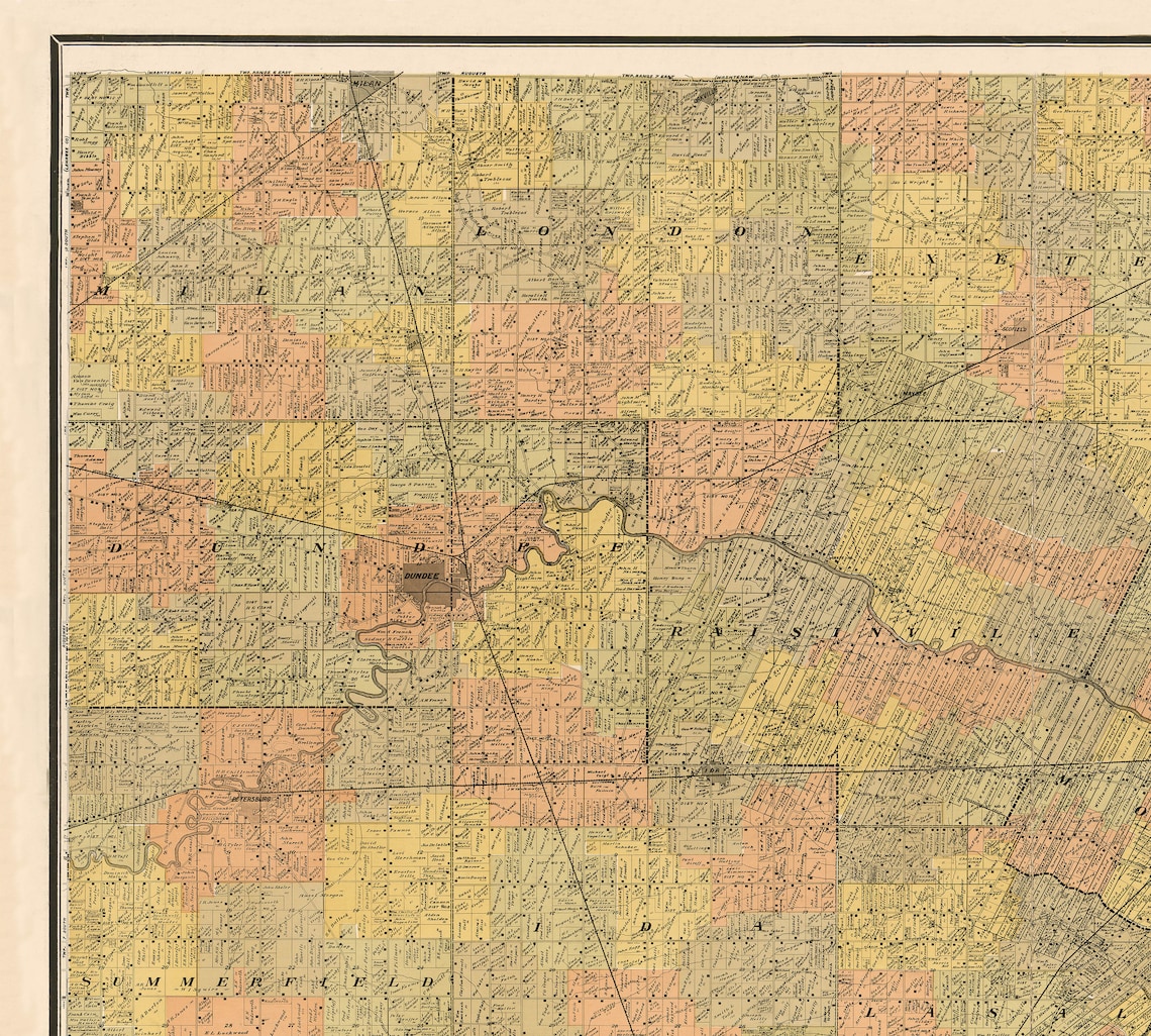 1901 Monroe County Michigan Map Print Produced From an Old Etsy