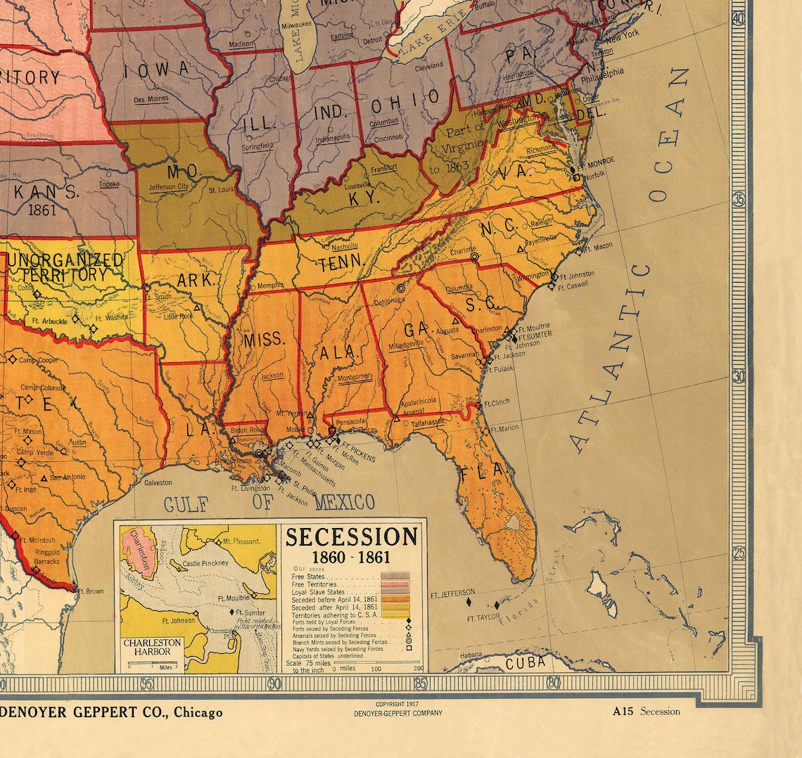 1860 Old USA Map Civil War Civil War Map Secession. Etsy